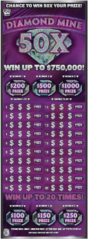 Diamond Mine 50X scratch-off ticket
