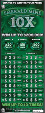 Emerald Mine 10X scratch-off ticket