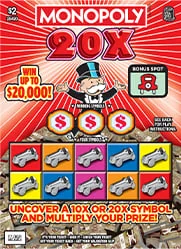 Monopoly 20X scratch-off ticket