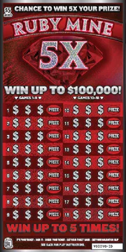 Ruby Mine 5X scratch-off ticket