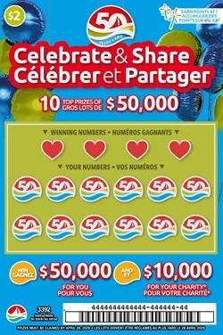 CELEBRATE & SHARE scratch-off ticket