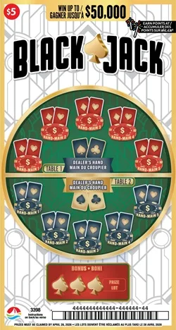 BLACKJACK scratch-off ticket