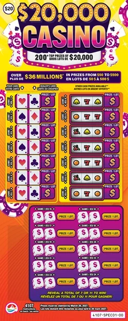 $20,000 CASINO scratch-off ticket