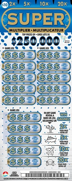 SUPER MULTIPLIER scratch-off ticket