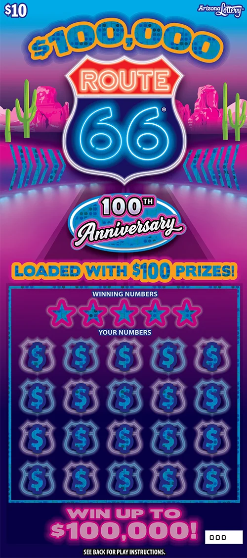$100,000 ROUTE 66® scratch-off ticket