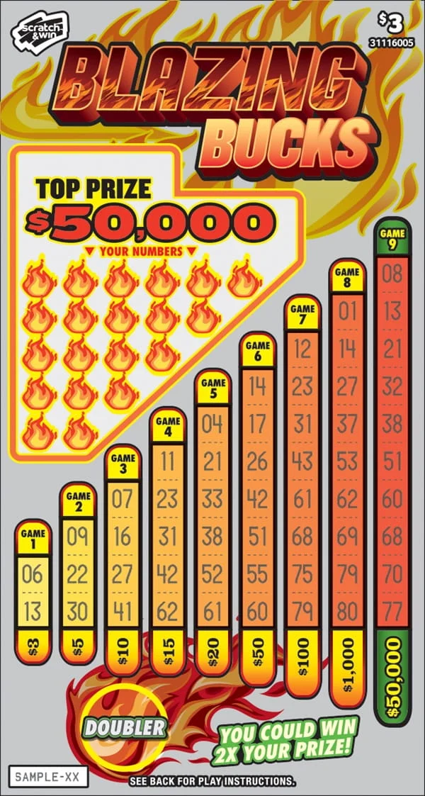 Blazing Bucks scratch-off ticket
