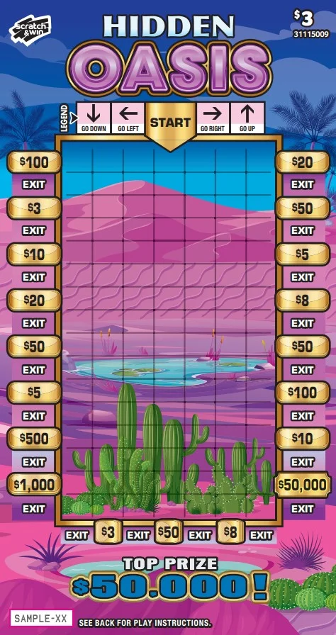 Hidden Oasis scratch-off ticket