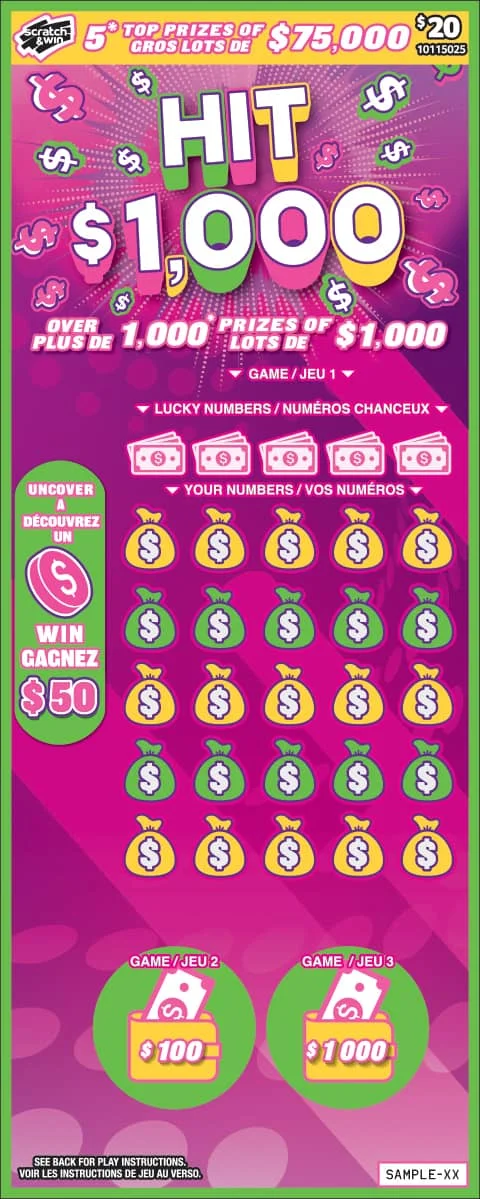 Hit $1000 scratch-off ticket