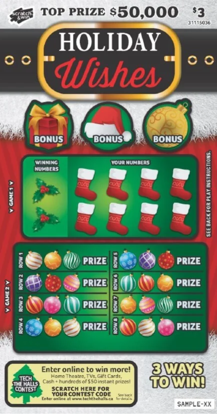 Holiday Wishes scratch-off ticket