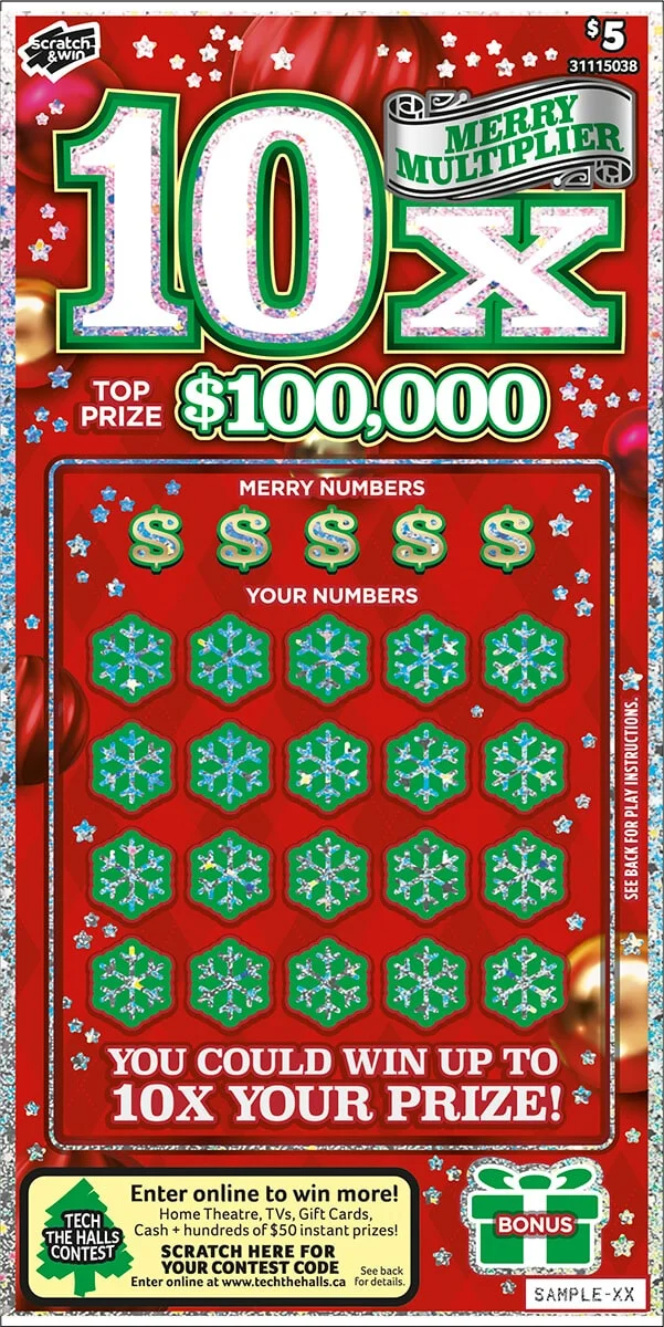 Merry Multiplier 10X scratch-off ticket