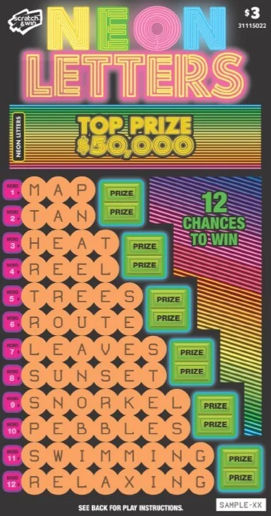 Neon Letters scratch-off ticket