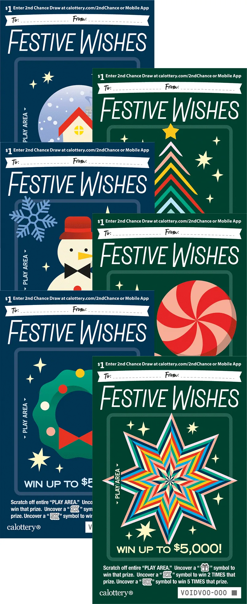 Festive Wishes $1 California Lottery Scratchers ticket