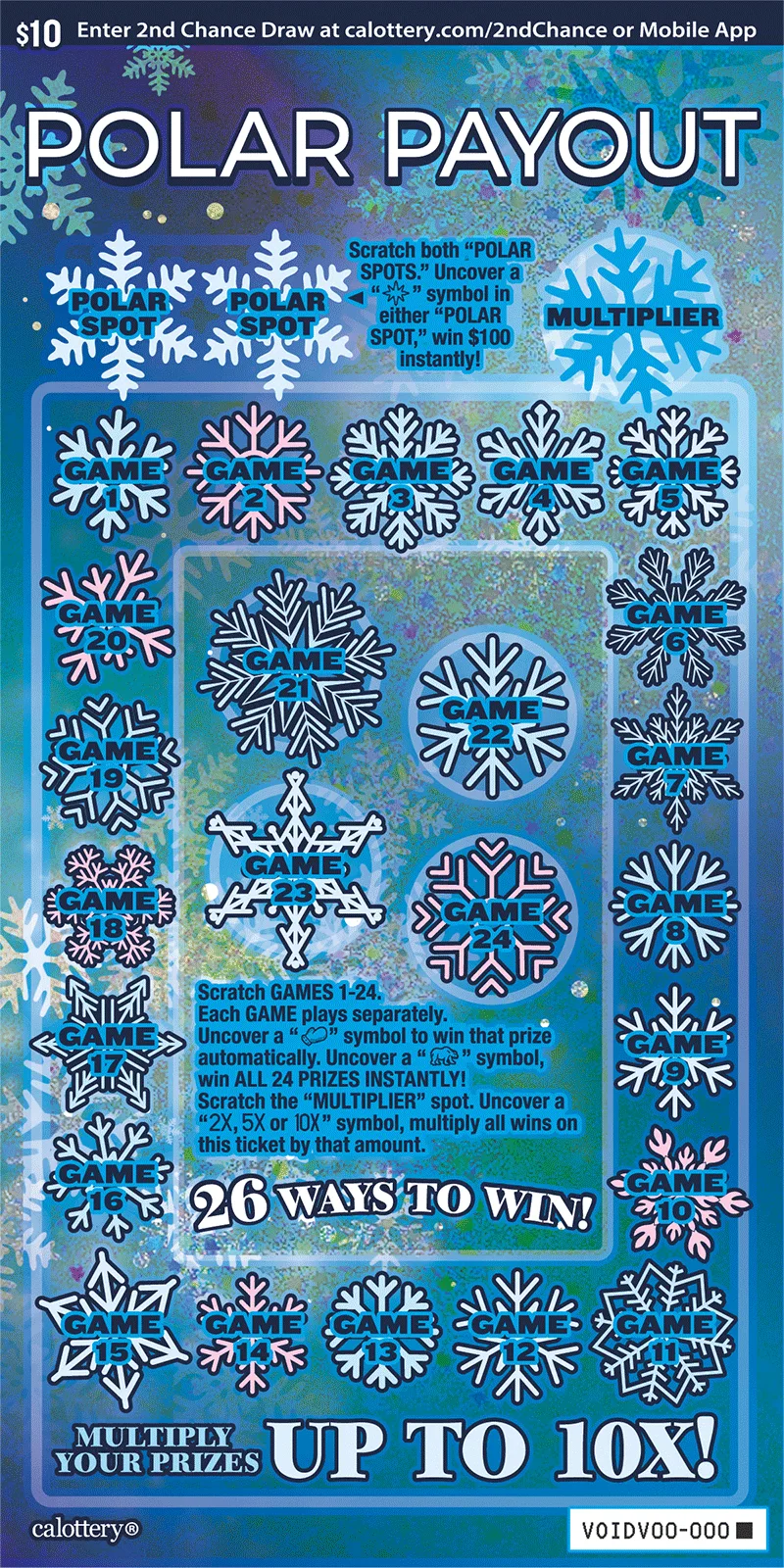 Polar Payout $10 California Lottery Scratchers ticket