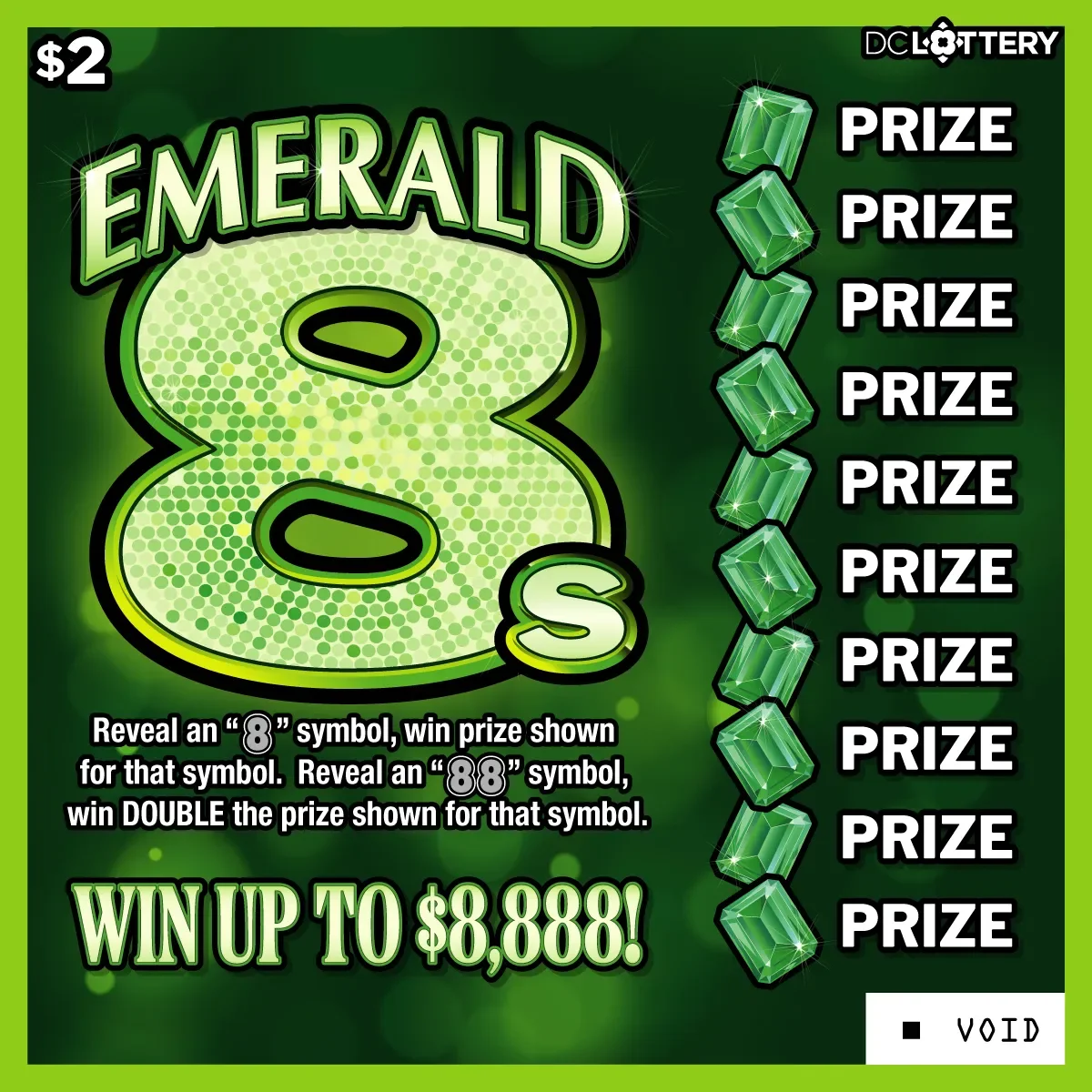 Emerald 8s scratch-off ticket