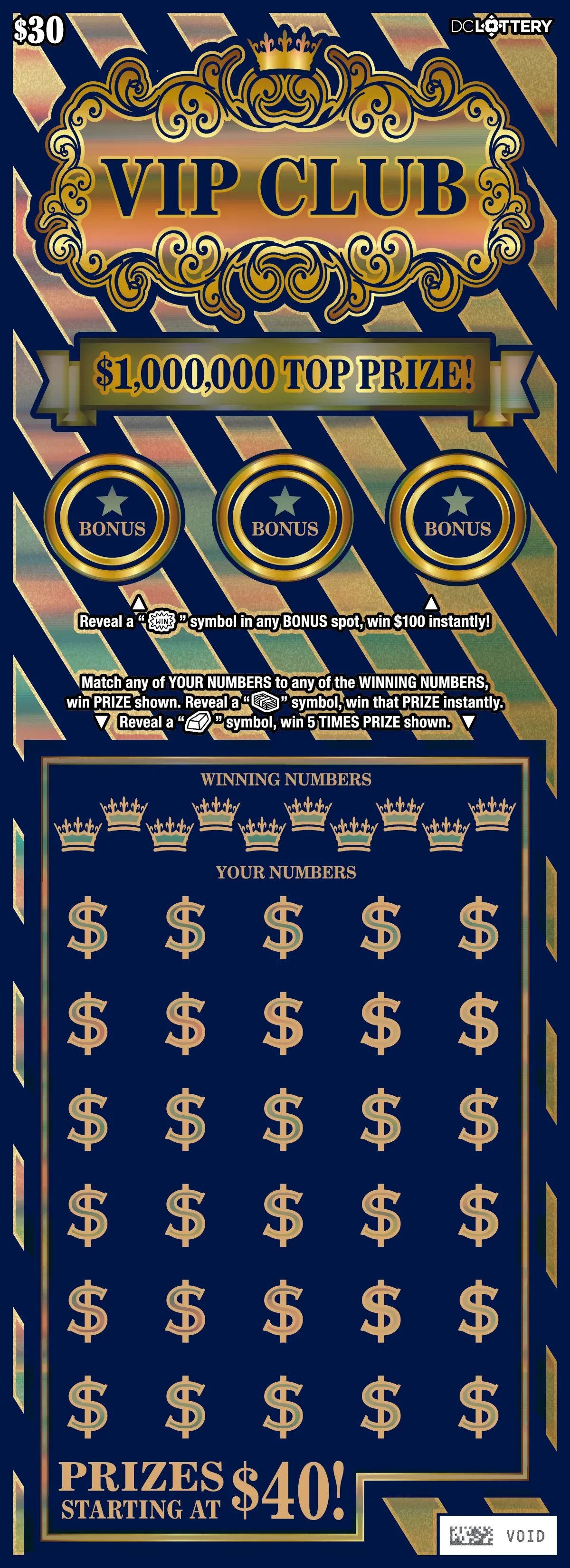 VIP Club $30 DC Lottery Scratchers ticket