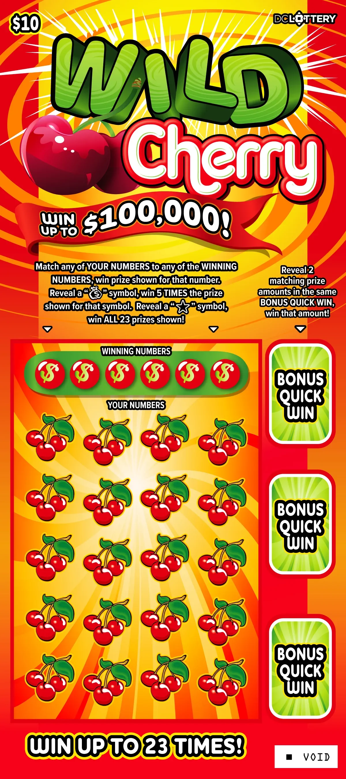 Wild Cherry $10 DC Lottery Scratchers ticket