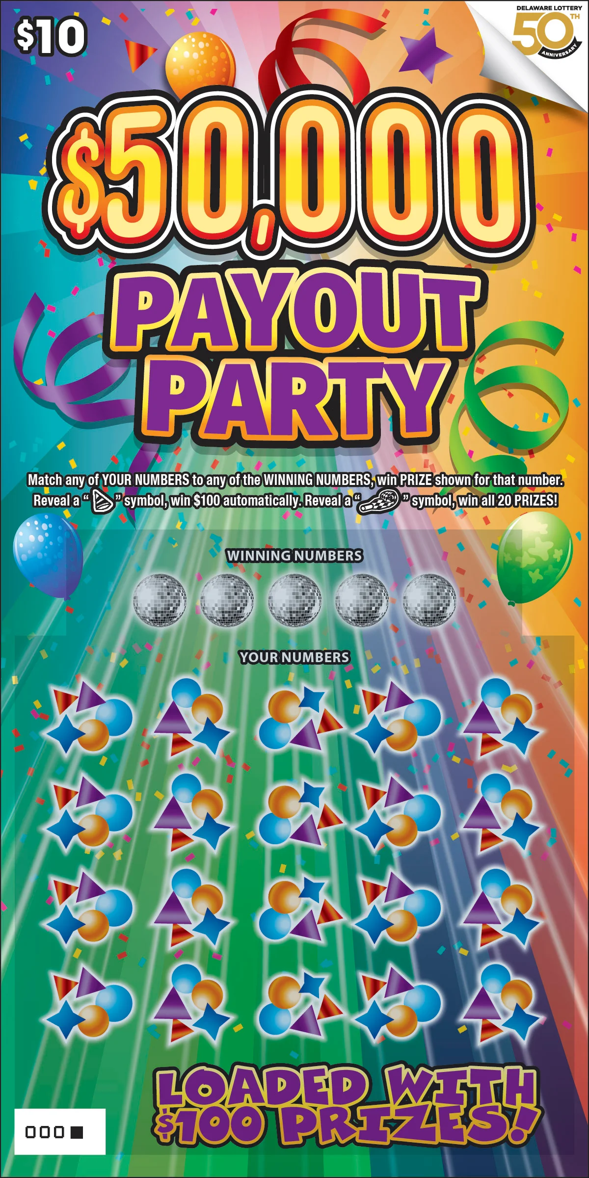 $50,000 PAYOUT PARTY instant game ticket