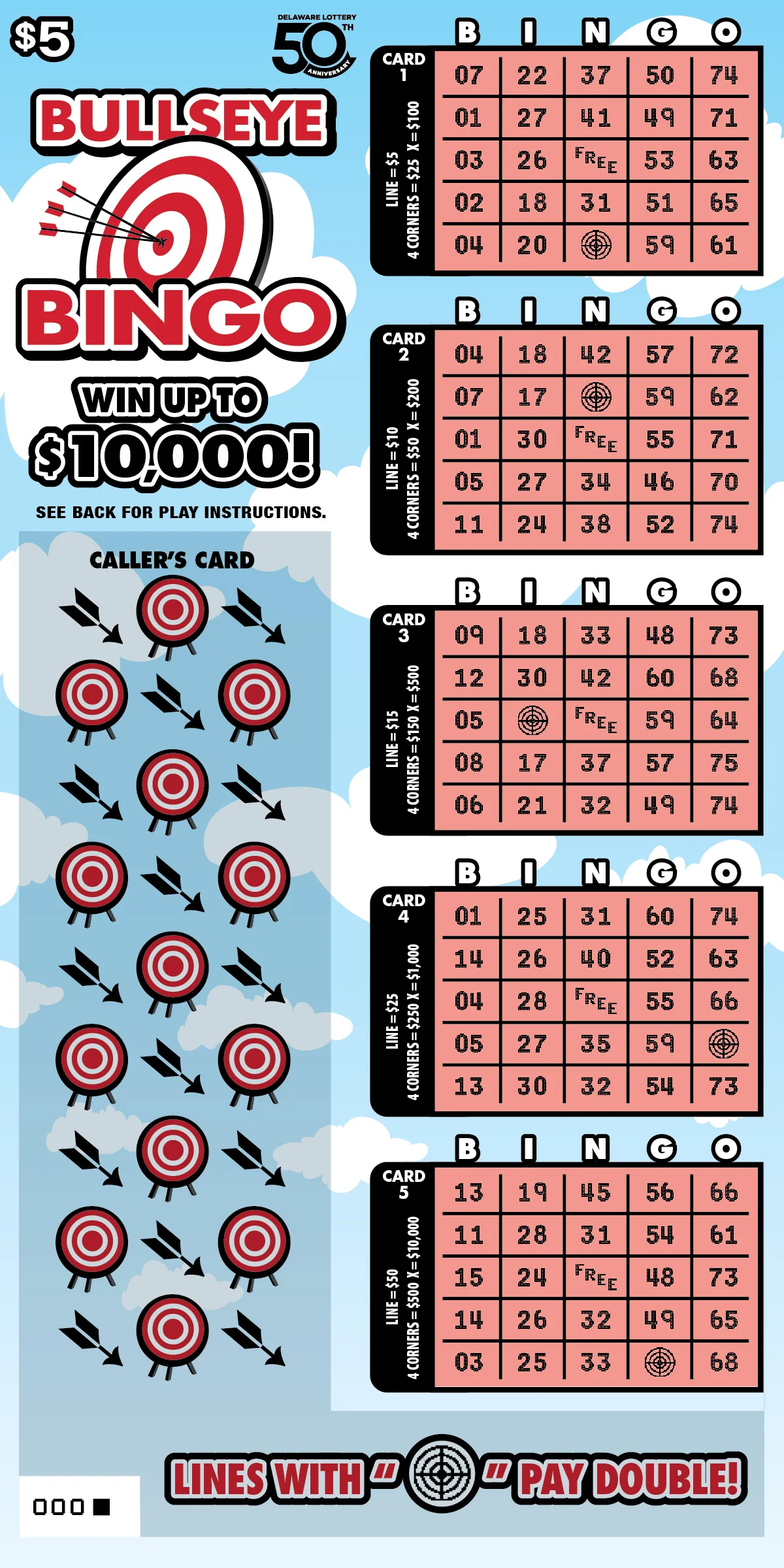 Bullseye Bingo instant game ticket