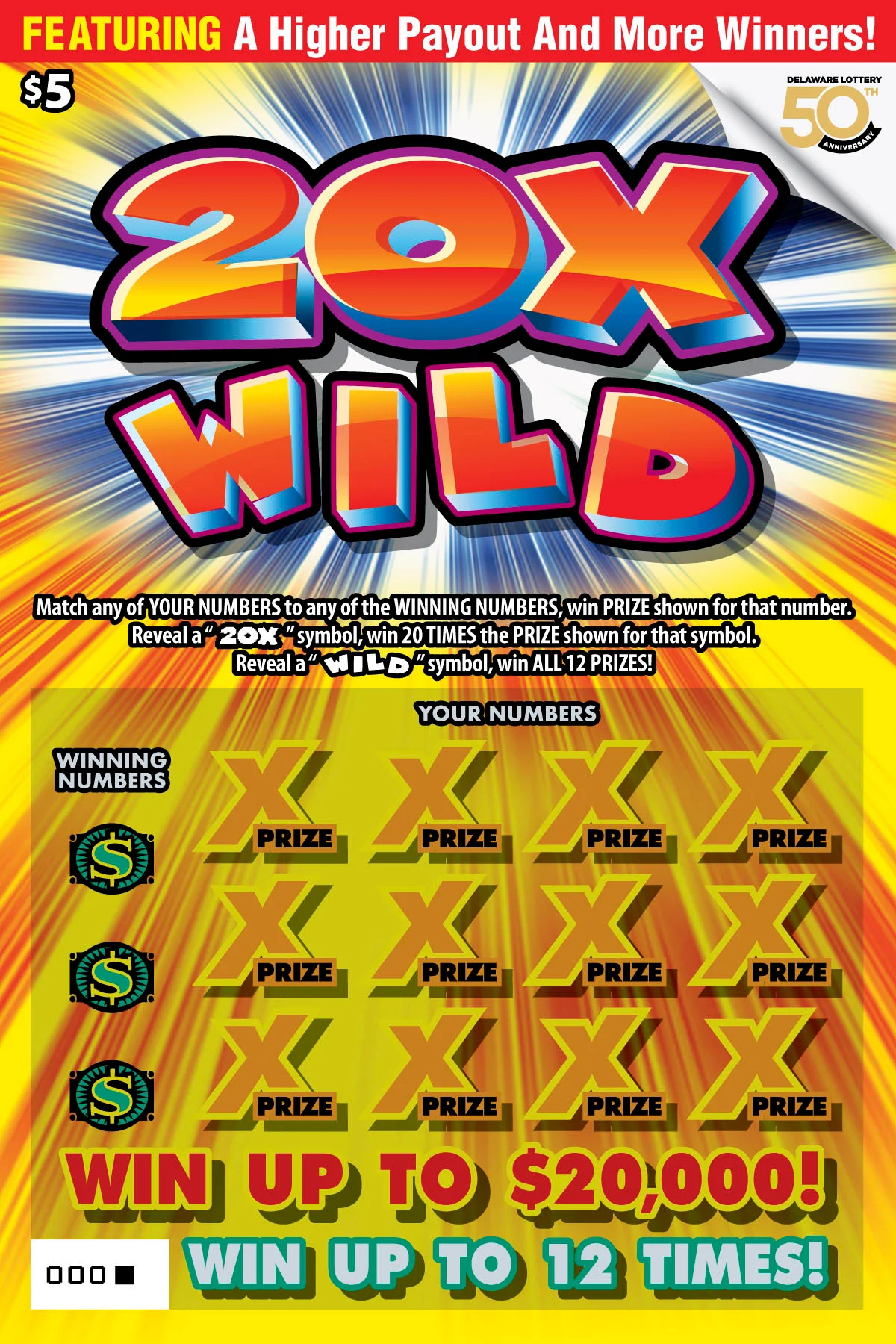 20X Wild instant game ticket