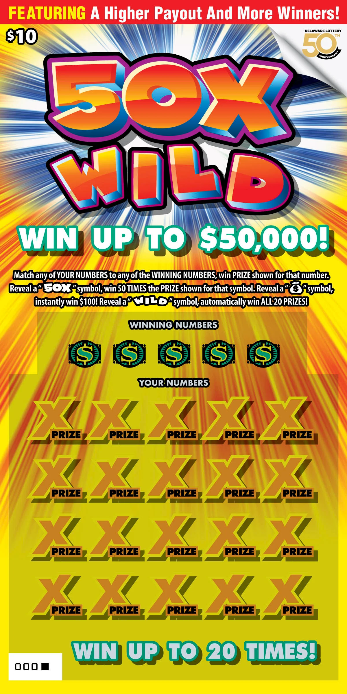 50X Wild instant game ticket