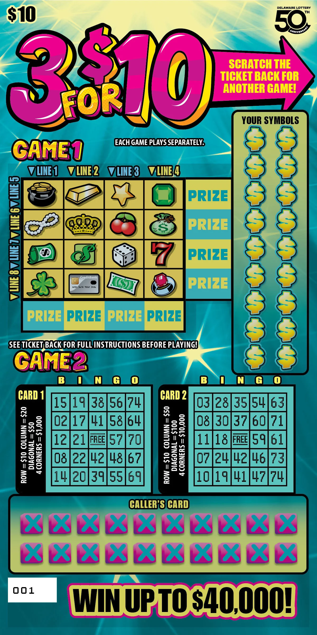 3 for $10 scratch-off ticket