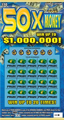 50X The Money scratch-off ticket