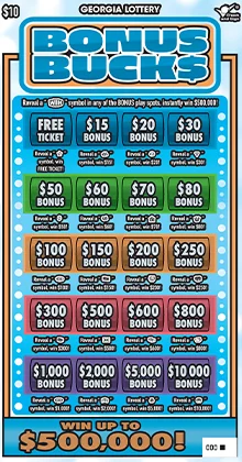 BONUS BUCK$ scratch-off ticket