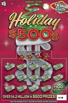 Holiday $500s $5 Georgia Lottery scratch-off ticket