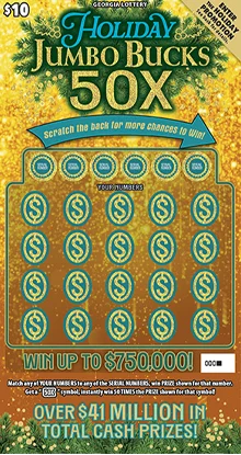 HOLIDAY JUMBO BUCKS 50X scratch-off ticket