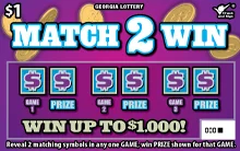 MATCH 2 WIN scratch-off ticket