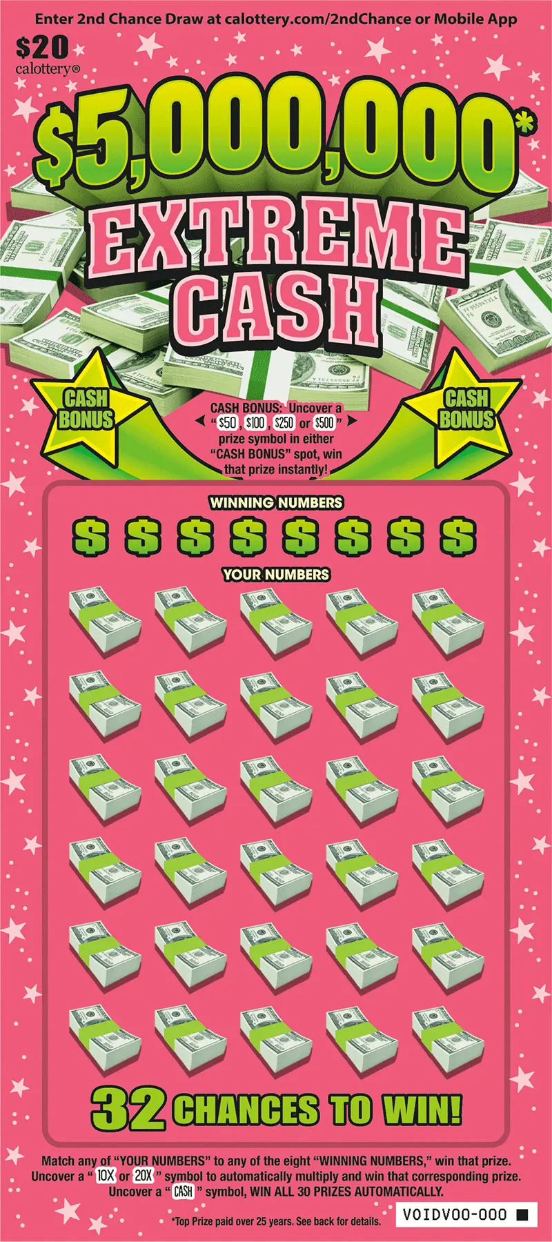 $5,000,000 Extreme Cash scratch-off ticket