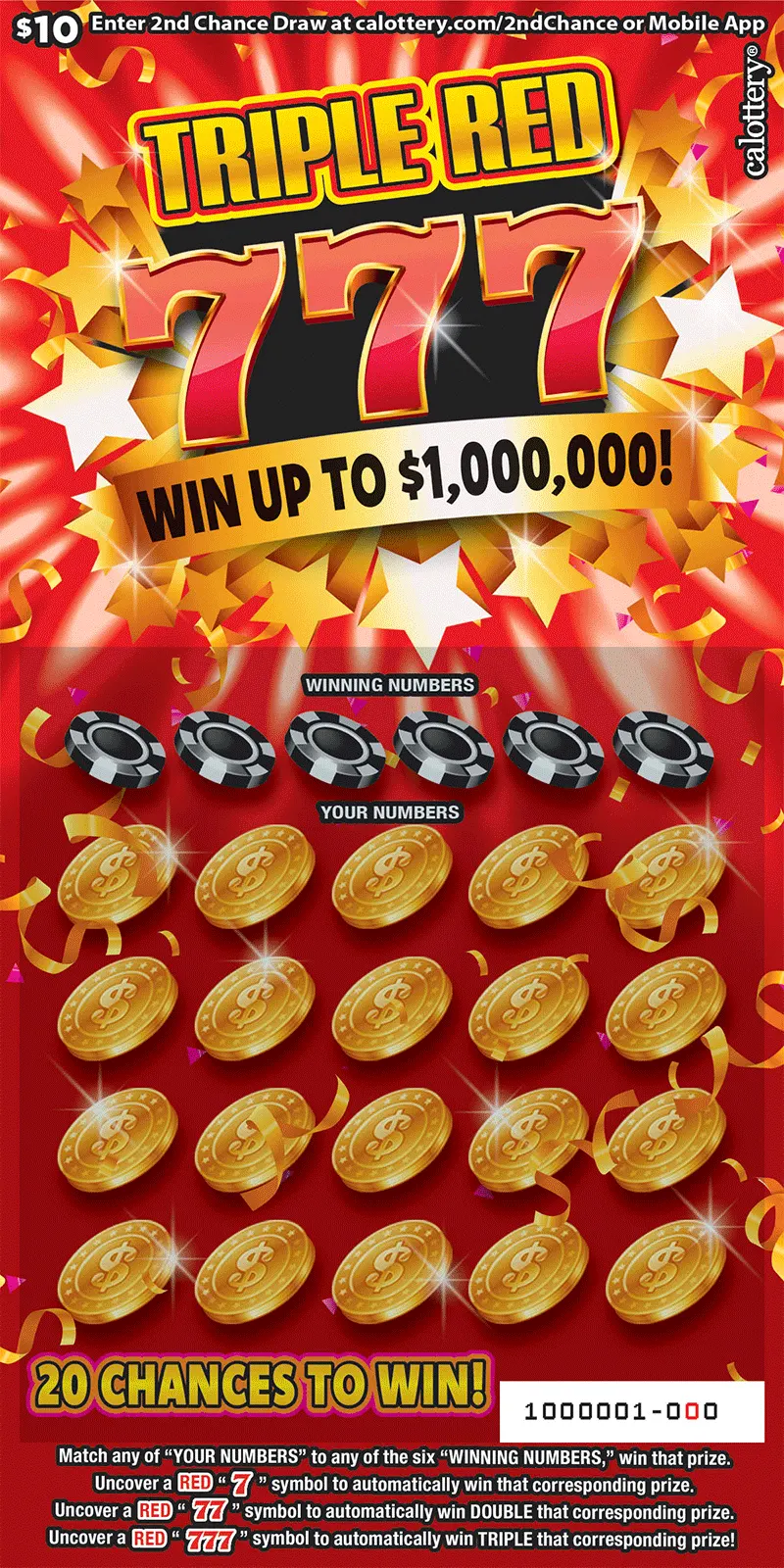 Triple Red 777 scratch-off ticket
