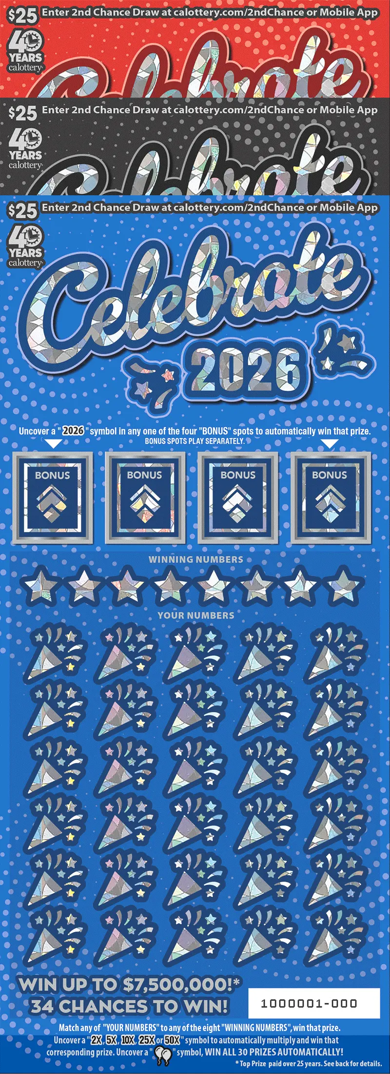 Celebrate 2026 scratch-off ticket