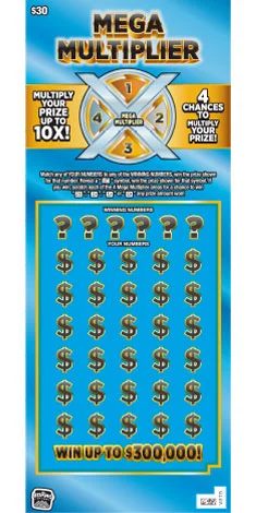 Mega Multiplier scratch-off ticket