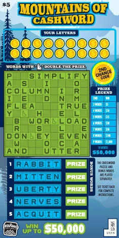 Mountains of Cashword scratch-off ticket