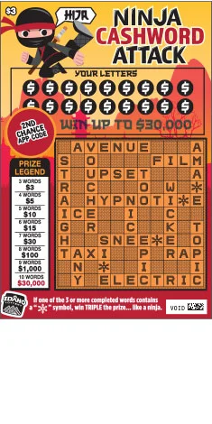 Ninja Cashword Attack scratch-off ticket
