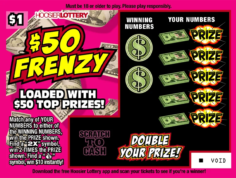 $50 FRENZY scratch-off ticket