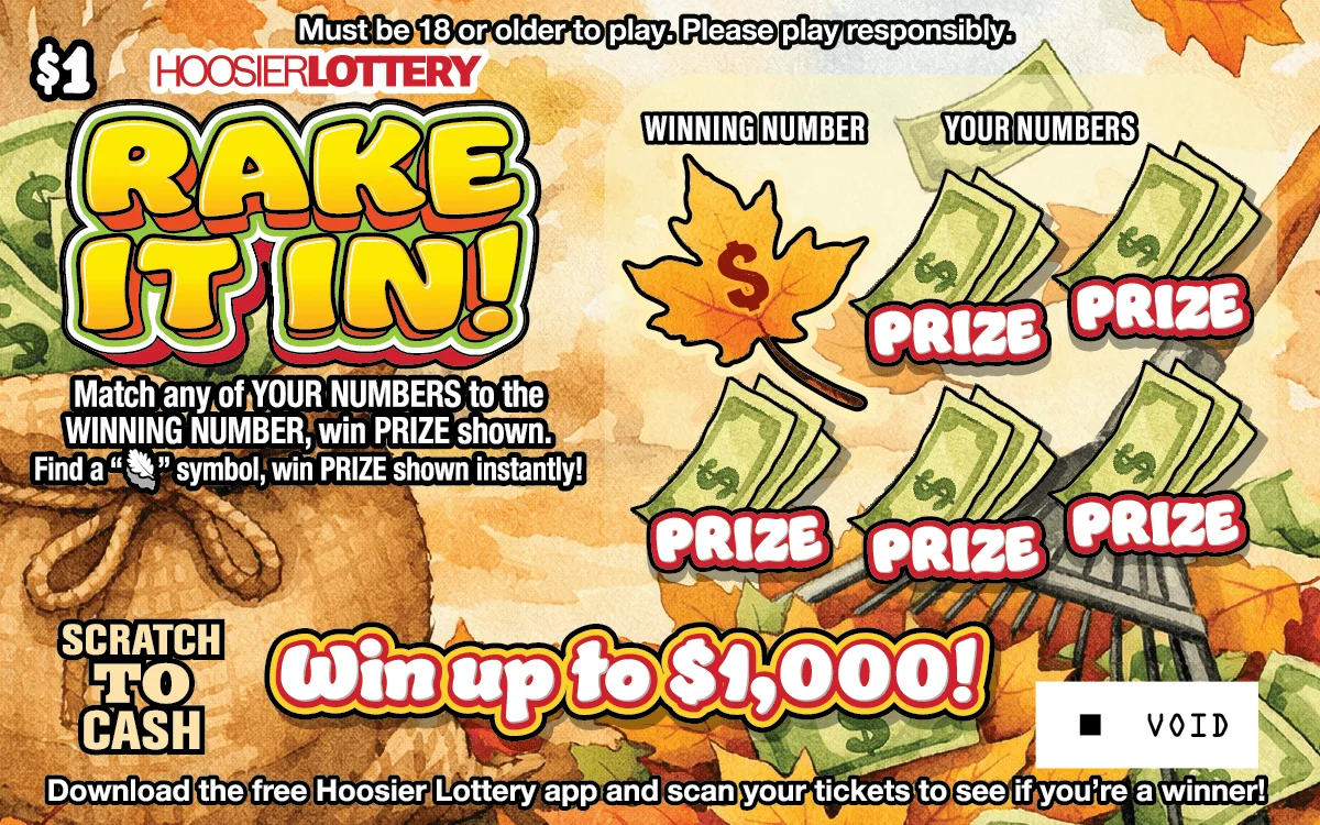RAKE IT IN! scratch-off ticket