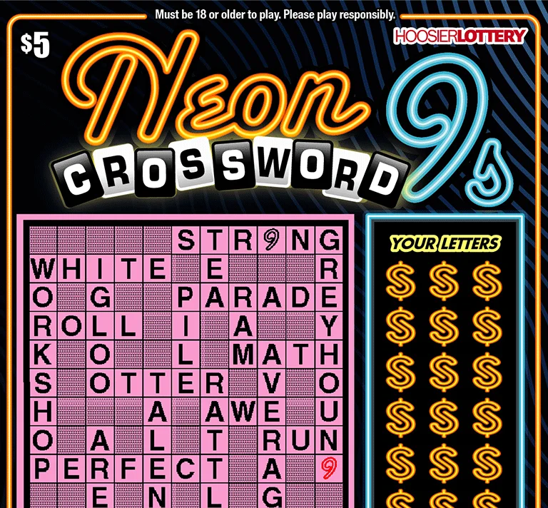 NEON 9s CROSSWORD scratch-off ticket
