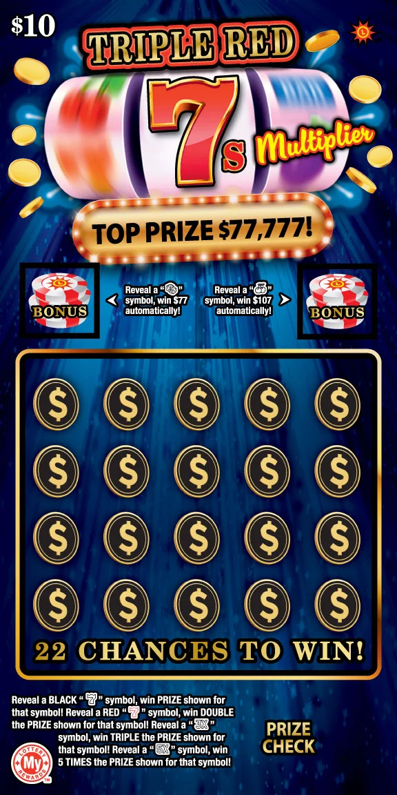 Triple Red 7s Multiplier scratch-off ticket
