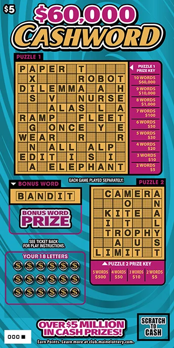 $60,000 CASHWORD scratch-off ticket