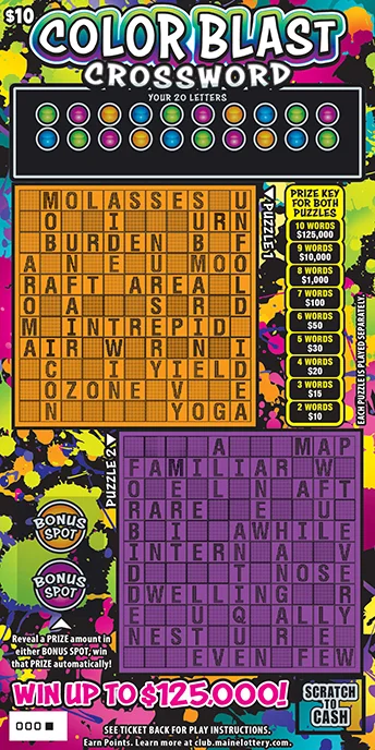 Color Blast Crossword - Maine Lottery