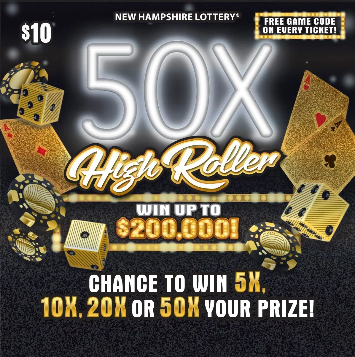 50X High Roller scratch-off ticket