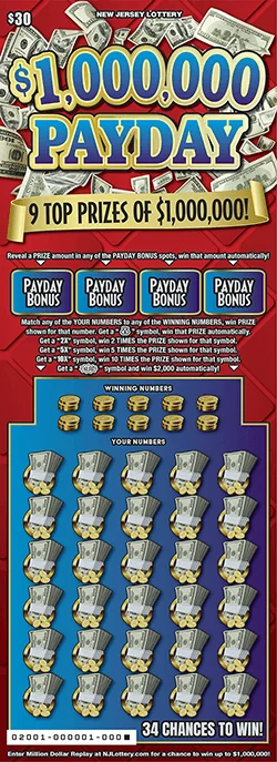 $1,000,000 Payday $30 New Jersey Lottery scratch-off ticket