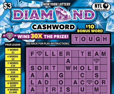 DIAMOND CASHWORD scratch-off ticket