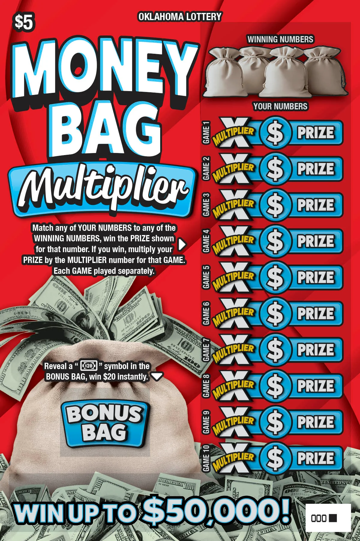 Money Bag Multiplier scratch-off ticket