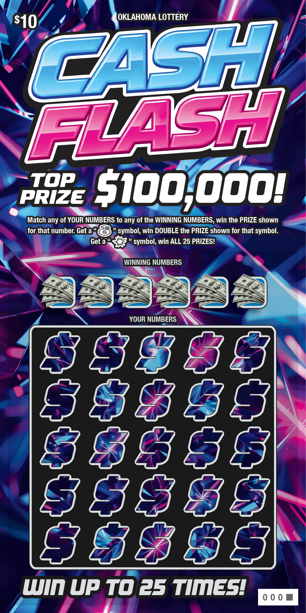Cash Flash $10 Oklahoma Lottery scratch-off ticket