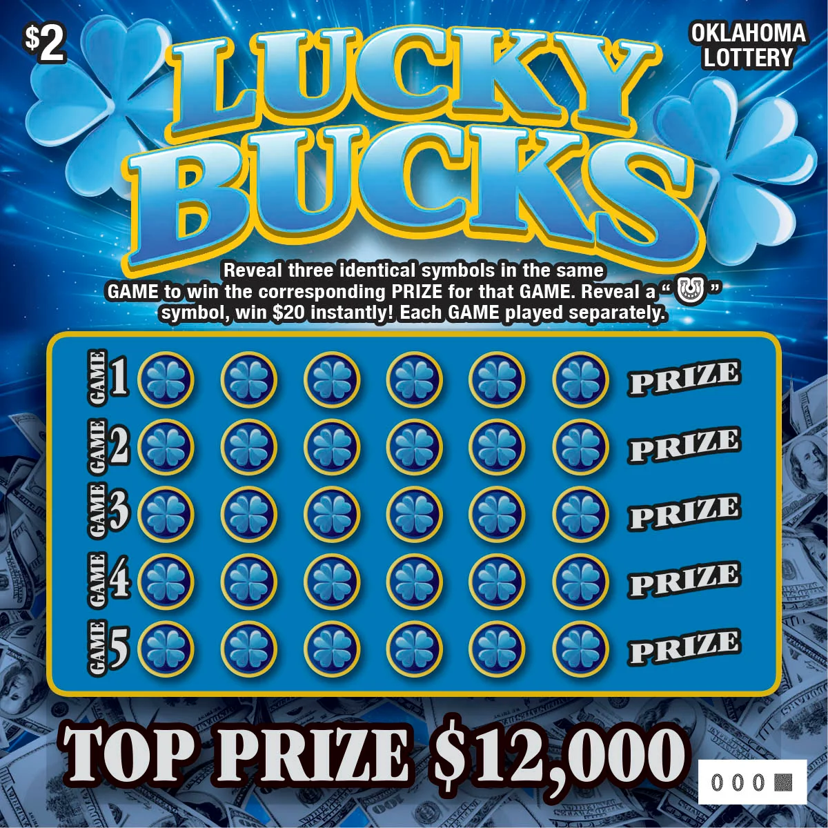 Lucky Bucks $2 Oklahoma Lottery scratch-off ticket