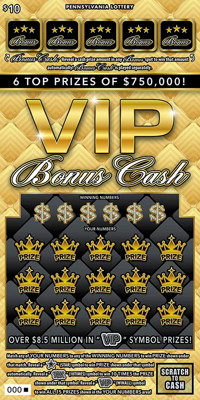 VIP Bonus Cash scratch-off ticket
