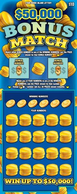 $50,000 BONUS MATCH scratch-off ticket